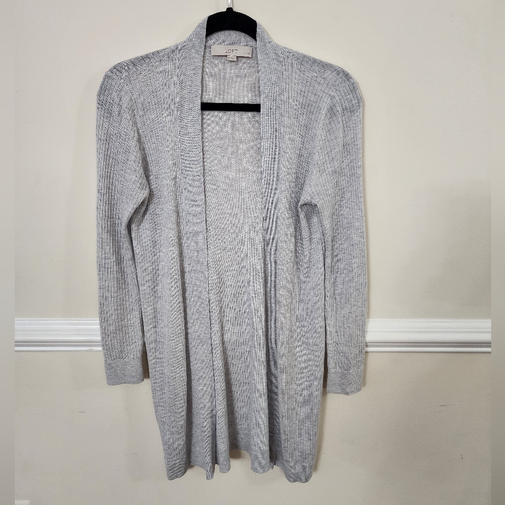 LOFT Heather Grey Marled Knit open front Long-line cardigan Duster  Size SP